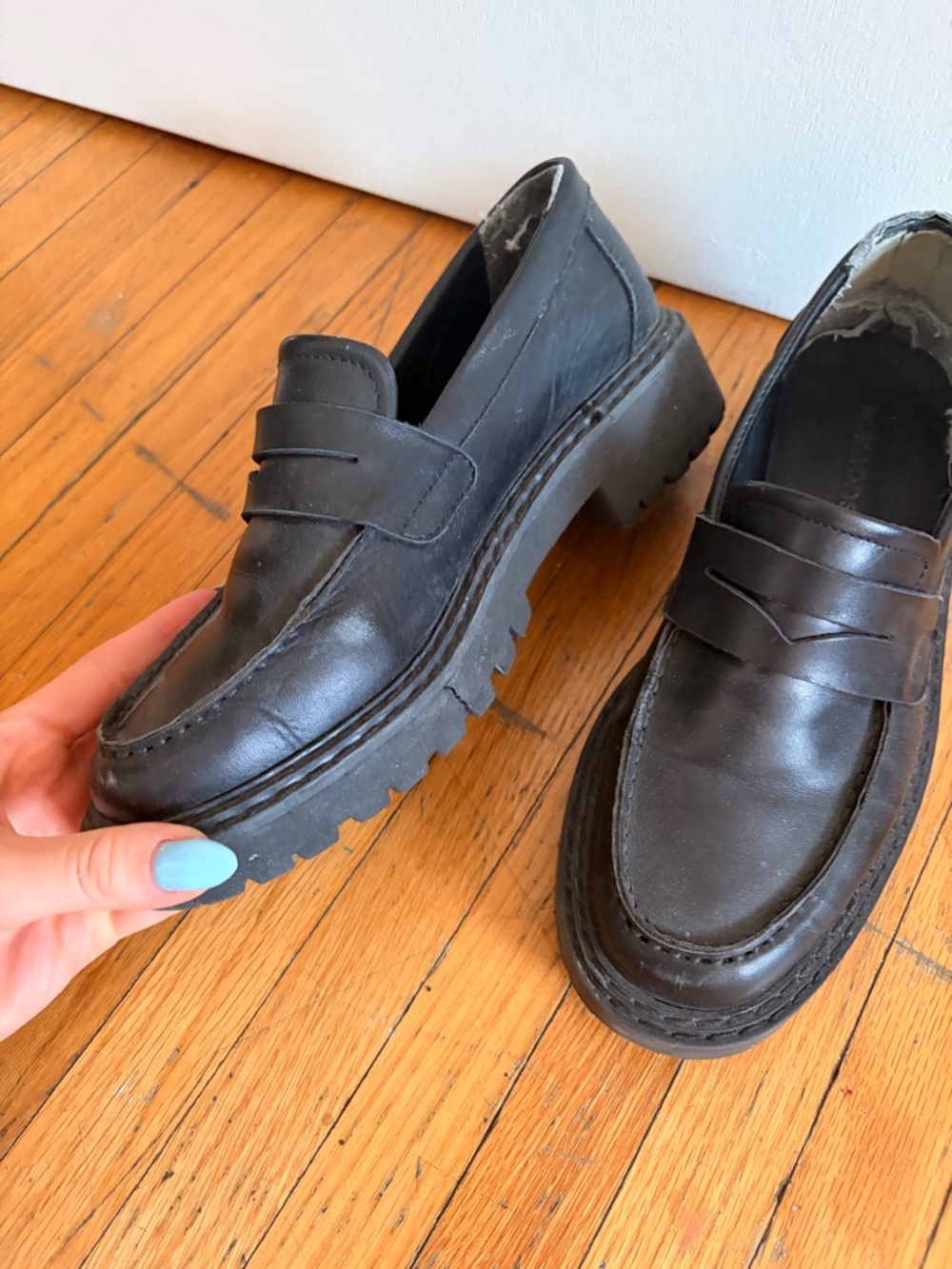 Women’s Black Leather Penny Loafers - chunky sole - Picture 3 of 4